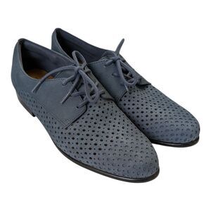 Trotters Women's Lizzie Perf Denim Blue Leather Lace-Up Oxford Comfort Flats 7